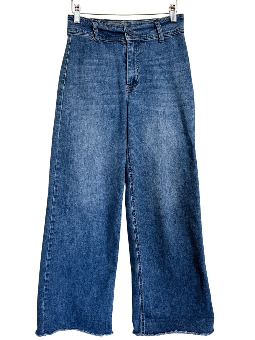 OAT New York Wide Leg Jeans Women’s Size 4/27 Medium Wash Raw Hem Patch Pocket